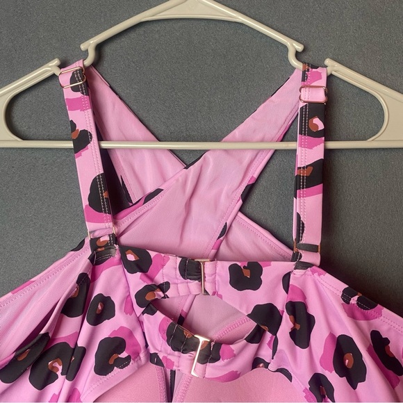 New LYSA Pink Leopard Print Sexy Keyhole One Piece Swimsuit Plus Size - Picture 6 of 13